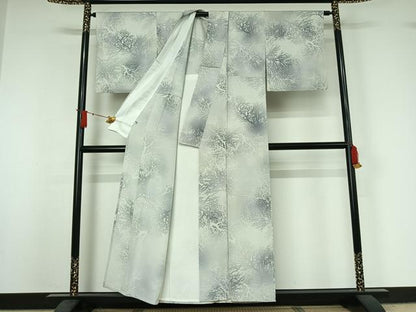 平和屋着物▽宝華風　小紋　単衣　樹林文　暈し染め　反端付き　正絹　逸品　AABJ0272jh