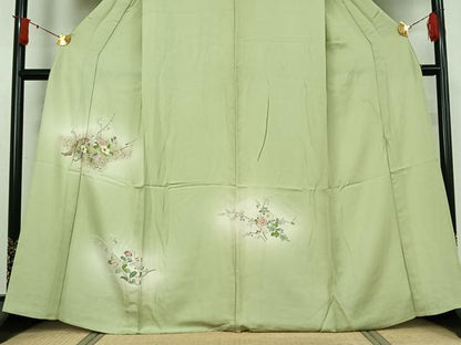 平和屋着物▽訪問着　単衣　中国三大刺繍　相良刺繍　駒刺繍　草花文　暈し染め　金彩　正絹　逸品　AABJ0273jh