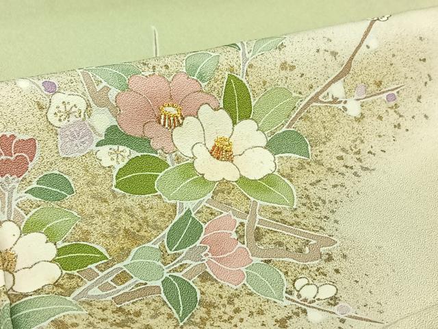 平和屋着物▽訪問着　単衣　中国三大刺繍　相良刺繍　駒刺繍　草花文　暈し染め　金彩　正絹　逸品　AABJ0273jh