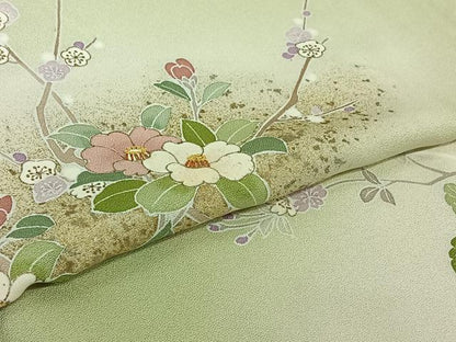 平和屋着物▽訪問着　単衣　中国三大刺繍　相良刺繍　駒刺繍　草花文　暈し染め　金彩　正絹　逸品　AABJ0273jh