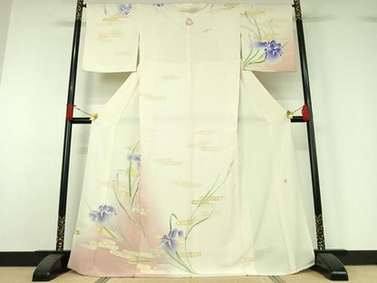 平和屋着物▽訪問着　単衣　作家物　流水花文　暈し染め　金彩　正絹　逸品　AABJ0275jh