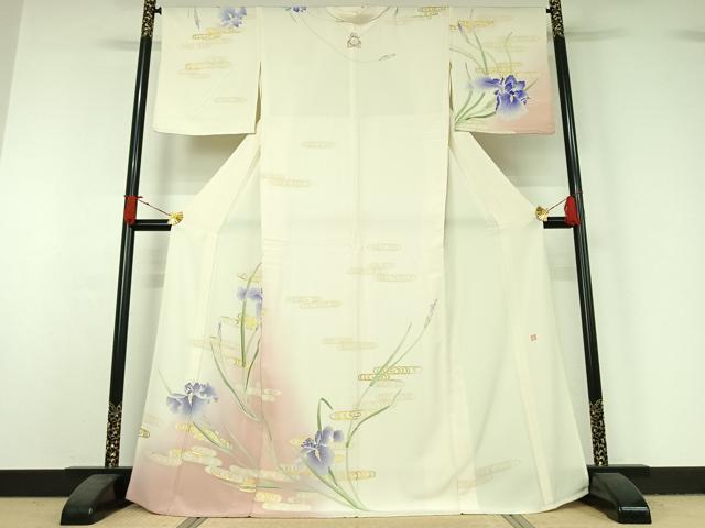 平和屋着物▽訪問着　単衣　作家物　流水花文　暈し染め　金彩　正絹　逸品　AABJ0275jh