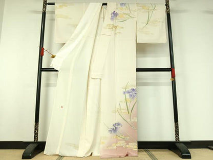 平和屋着物▽訪問着　単衣　作家物　流水花文　暈し染め　金彩　正絹　逸品　AABJ0275jh