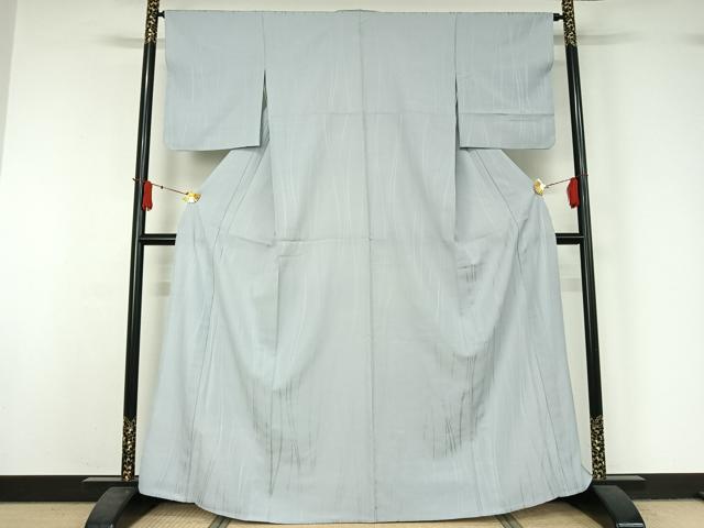 平和屋着物▽お召　単衣　変わり縞　月白色　正絹　逸品　未使用　AABJ0276jh