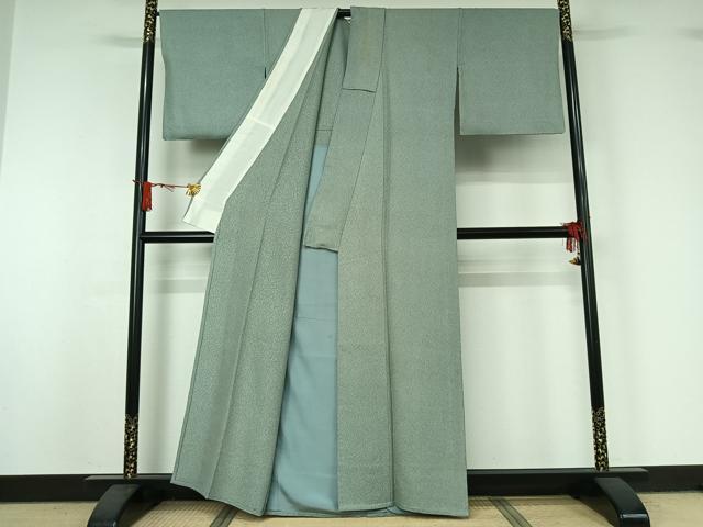 平和屋着物▽上質な色無地　単衣　錆青磁色　正絹　逸品　AABJ0278jh