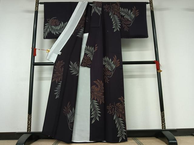 平和屋着物▽上質な小紋　単衣　草葉文　正絹　逸品　未使用　AABJ0279jh