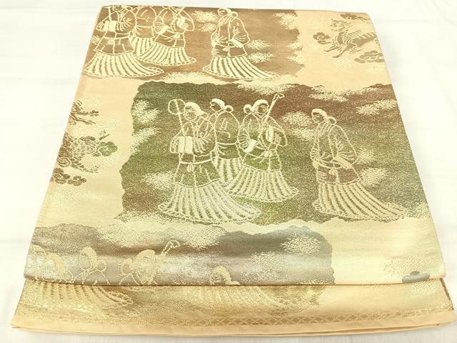 平和屋着物◎六通柄袋帯　人物文　金糸　正絹　逸品　AABJ0283yx