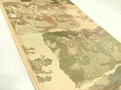 平和屋着物◎六通柄袋帯　人物文　金糸　正絹　逸品　AABJ0283yx