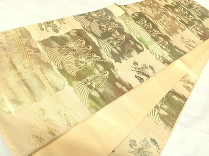 平和屋着物◎六通柄袋帯　人物文　金糸　正絹　逸品　AABJ0283yx
