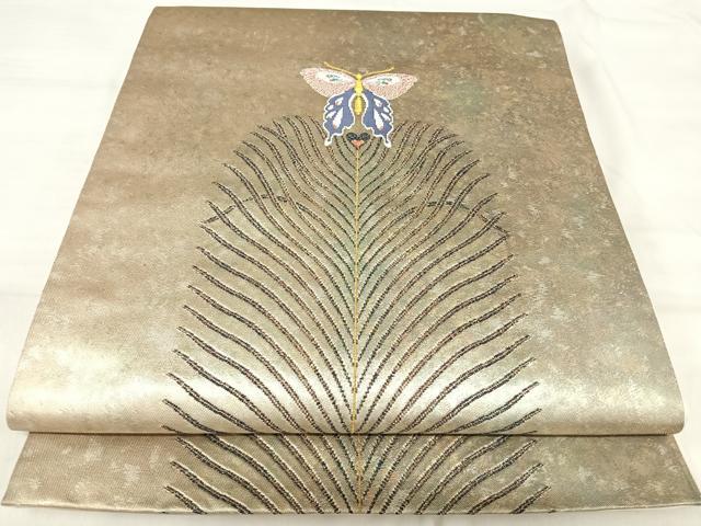 平和屋着物◎六通柄袋帯　舞蝶文　金糸　引箔　正絹　逸品　AABJ0287yx