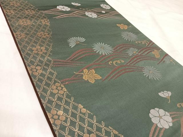 平和屋着物◎六通柄京袋帯　立波花文　金糸　正絹　逸品　AABJ0289yx