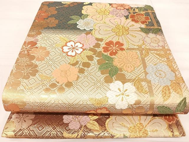 平和屋着物◎佐賀錦　六通柄袋帯　唐織　舞花文　金糸　正絹　逸品　AABJ0293yx