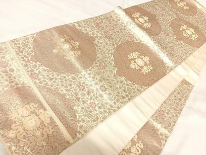 平和屋着物◎六通柄袋帯　草花文　二重箔織　正絹　逸品　AABJ0296yx