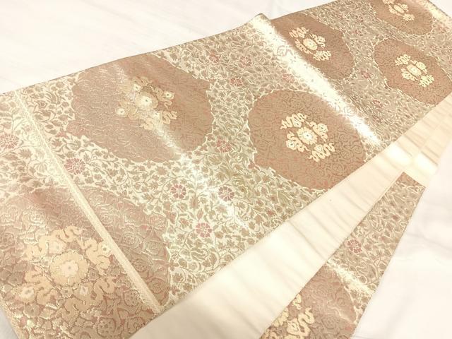 平和屋着物◎六通柄袋帯　草花文　二重箔織　正絹　逸品　AABJ0296yx