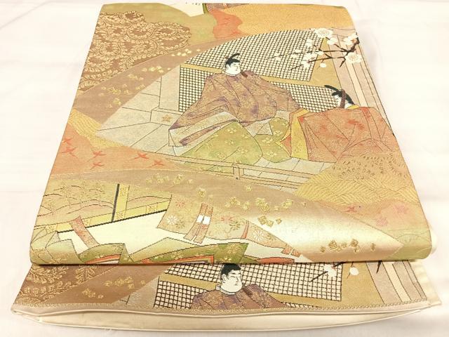 平和屋着物◎西陣　長嶋成織物　ながしま帯　六通柄袋帯　源氏物語　金糸　正絹　逸品　AABJ0299yx