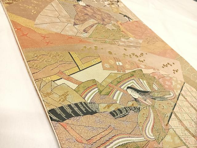 平和屋着物◎西陣　長嶋成織物　ながしま帯　六通柄袋帯　源氏物語　金糸　正絹　逸品　AABJ0299yx