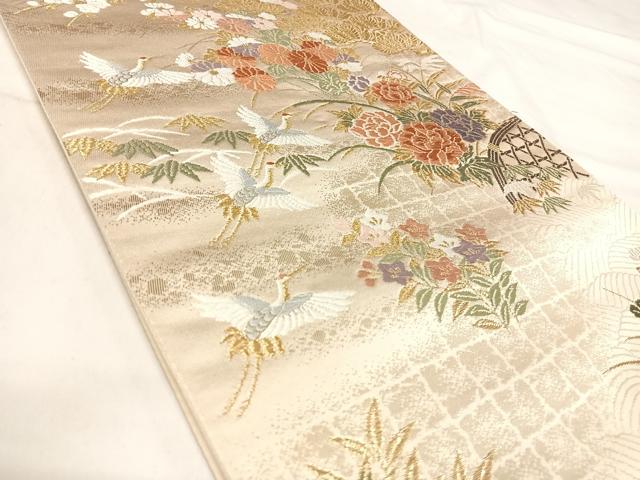 平和屋着物◎六通柄袋帯　唐織　飛鶴花文　金銀糸　正絹　逸品　AABJ0302yx