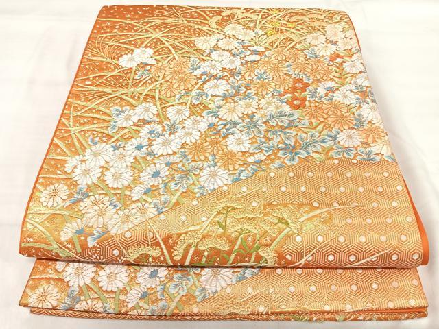 平和屋着物◎六通柄袋帯　唐織　草花文　金糸　正絹　逸品　AABJ0306yx