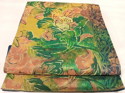 平和屋着物◎六通柄袋帯　花間道　金糸　正絹　逸品　AABJ0307yx