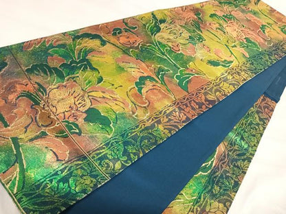 平和屋着物◎六通柄袋帯　花間道　金糸　正絹　逸品　AABJ0307yx