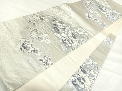 平和屋着物◎六通柄袋帯　唐織　辻が花　銀糸　正絹　逸品　AABJ0309yx
