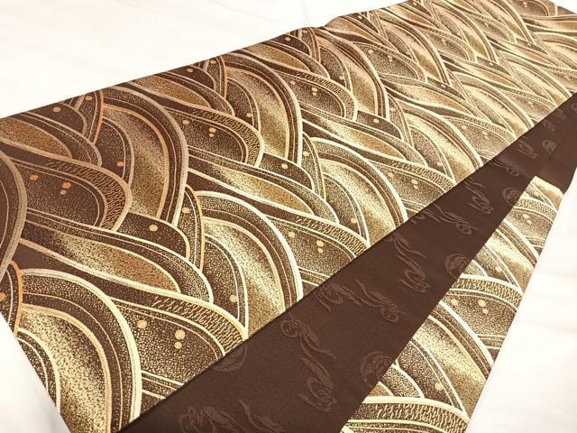 平和屋着物◎六通柄袋帯　立波文　金糸　正絹　逸品　AABJ0310yx