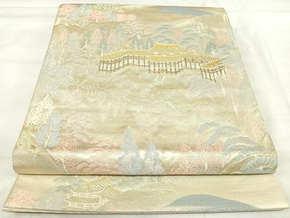 平和屋着物◎六通柄袋帯　唐織　遠山風景文　金銀糸　正絹　逸品　AABJ0315yx