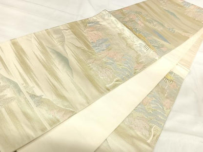 平和屋着物◎六通柄袋帯　唐織　遠山風景文　金銀糸　正絹　逸品　AABJ0315yx