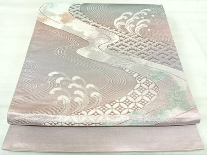 平和屋着物◎西陣　六通柄袋帯　立波文　銀糸　正絹　逸品　AABJ0319yx