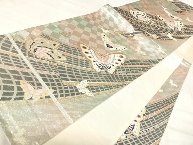 平和屋着物◎六通柄袋帯　舞蝶文　金銀糸　正絹　逸品　AABJ0322yx