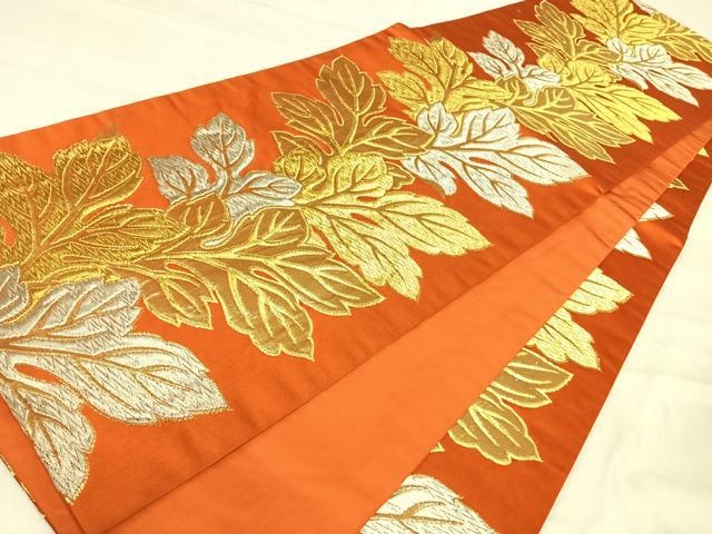 平和屋着物◎全通柄袋帯　葉尽くし　金銀糸　正絹　逸品　AABJ0325yx