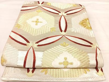 平和屋着物◎六通柄袋帯　唐織　七宝花文　金銀糸　正絹　逸品　AABJ0326yx