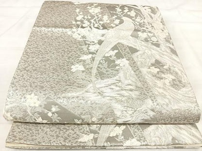 平和屋着物◎六通柄袋帯　花鳥文　銀糸　正絹　逸品　AABJ0329yx