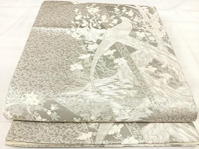 平和屋着物◎六通柄袋帯　花鳥文　銀糸　正絹　逸品　AABJ0329yx