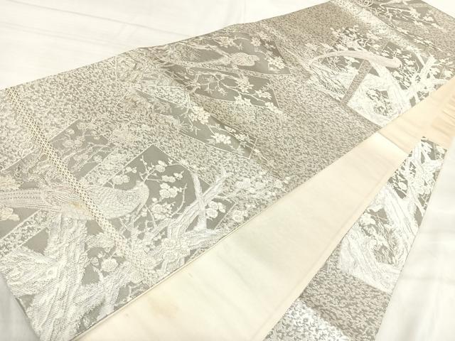 平和屋着物◎六通柄袋帯　花鳥文　銀糸　正絹　逸品　AABJ0329yx