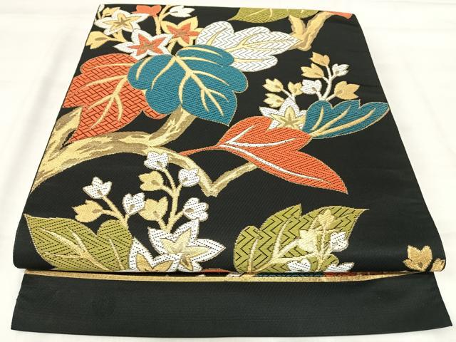 平和屋着物◎六通柄　本袋帯　唐織　桐　黒地　金糸　正絹　逸品　AABJ0331yx