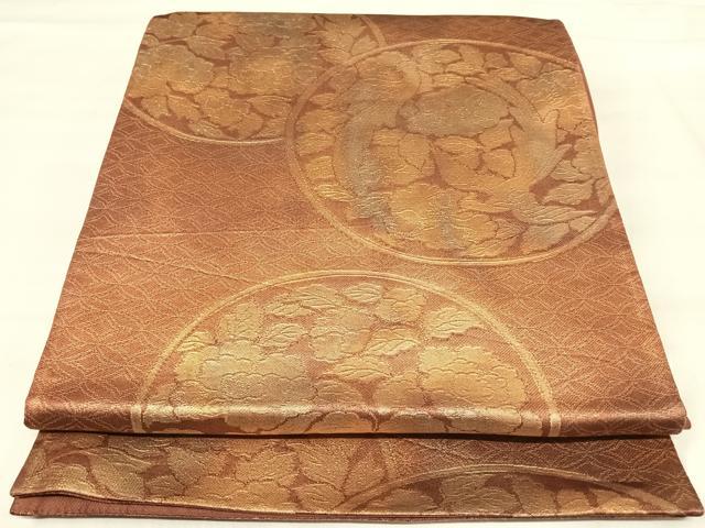 平和屋着物◎六通柄袋帯　花鳥丸文　金糸　正絹　逸品　AABJ0332yx