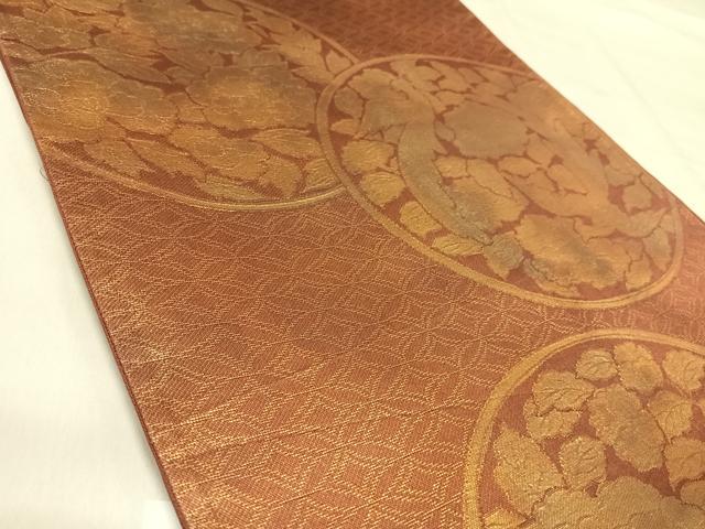 平和屋着物◎六通柄袋帯　花鳥丸文　金糸　正絹　逸品　AABJ0332yx