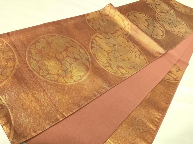平和屋着物◎六通柄袋帯　花鳥丸文　金糸　正絹　逸品　AABJ0332yx
