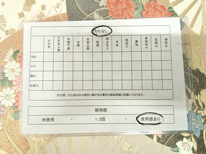 平和屋着物◎六通柄袋帯　唐織　扇面花文　金糸　正絹　逸品　AABJ0334yx
