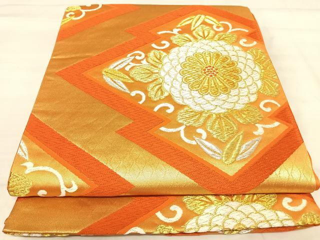 平和屋着物◎六通柄袋帯　唐織　松皮菱花文　金銀糸　正絹　逸品　AABJ0337yx