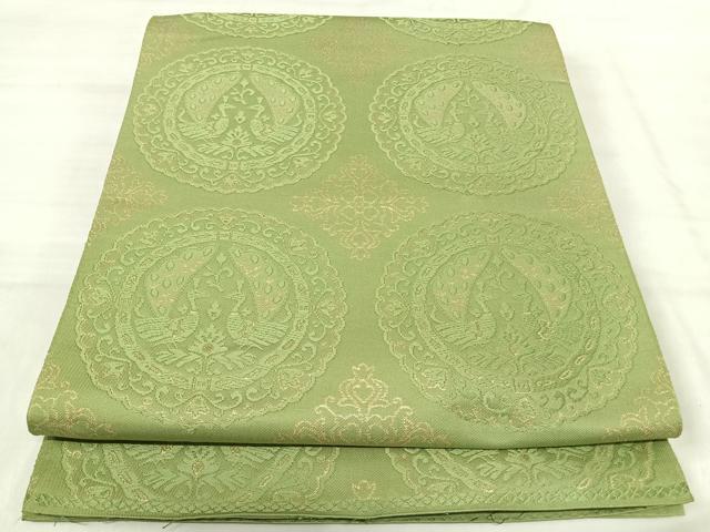 平和屋着物◎六通柄袋帯　唐織　古代名物裂　孔雀華紋　金糸　正絹　逸品　AABJ0341yx