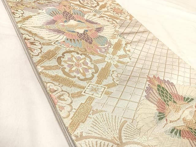 平和屋着物◎六通柄袋帯　唐織　向かい鳥花文　金銀糸　正絹　逸品　AABJ0343yx