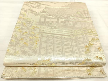 平和屋着物◎六通柄袋帯　清水寺　金銀糸　正絹　逸品　AABJ0344yx