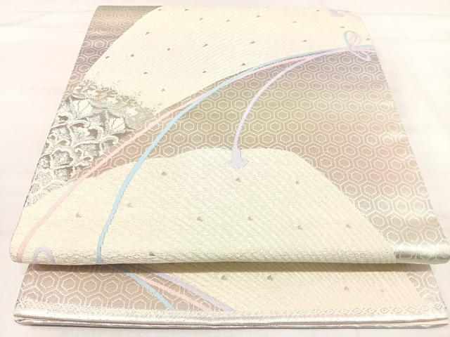 平和屋着物◎六通柄袋帯　抽象文様　プラチナ二重箔　正絹　逸品　AABJ0347yx