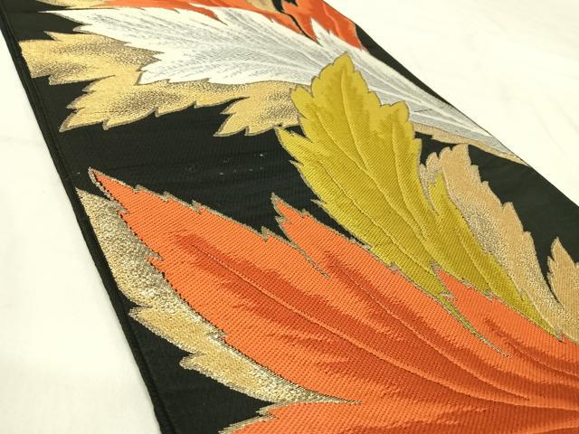 平和屋着物◎六通柄　本袋帯　唐織　葉尽くし　黒地　金銀糸　正絹　逸品　AABJ0349yx