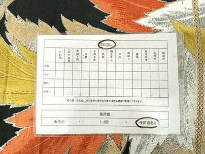 平和屋着物◎六通柄　本袋帯　唐織　葉尽くし　黒地　金銀糸　正絹　逸品　AABJ0349yx