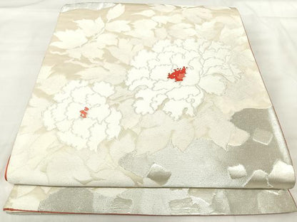 平和屋着物◎六通柄袋帯　唐織　草花文　銀糸　正絹　逸品　AABJ0351yx