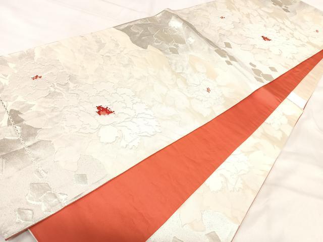 平和屋着物◎六通柄袋帯　唐織　草花文　銀糸　正絹　逸品　AABJ0351yx