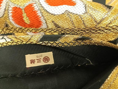 平和屋着物◎六通柄　京本袋帯　唐織　幾何学花文　黒地　金銀糸　三越扱い　正絹　逸品　AABJ0355yx